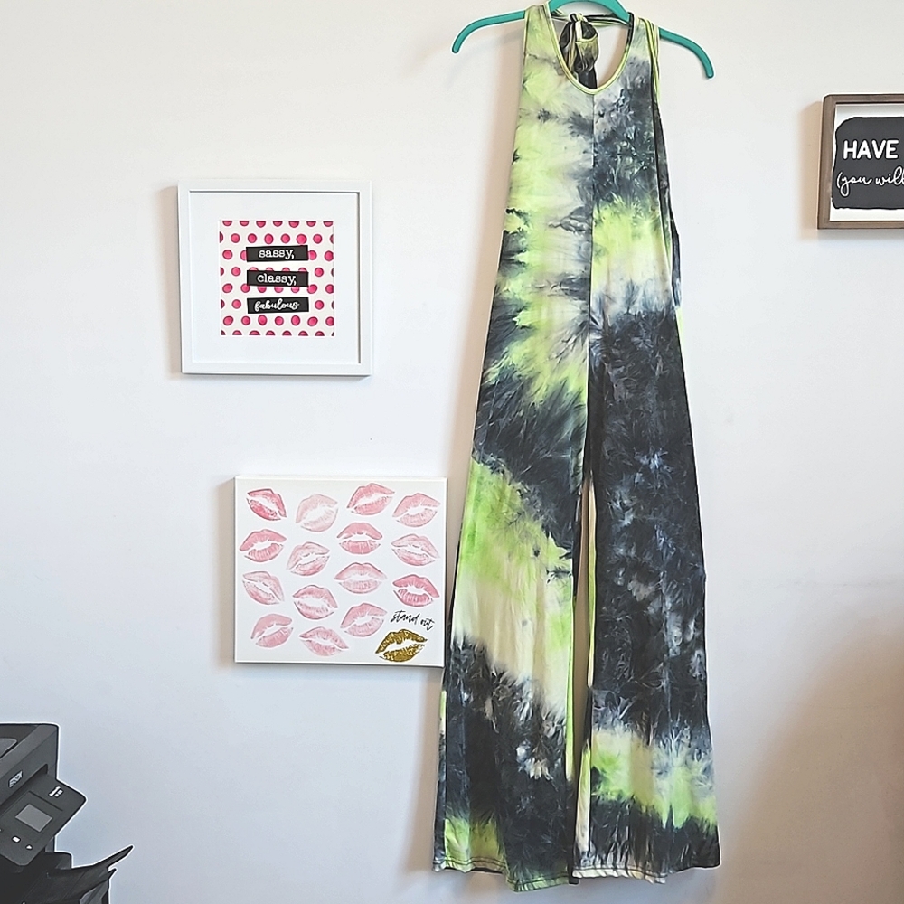 Green tie dye wide leg jumpsuit